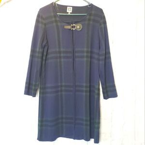 ANNE KLEIN Knit Plaid Cardigan Duster